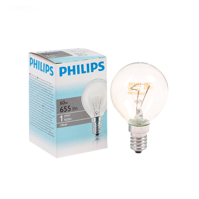 Лампа накаливания Philips Stan P45 CL 1CT/10X10, E14, 60 Вт, 230 В