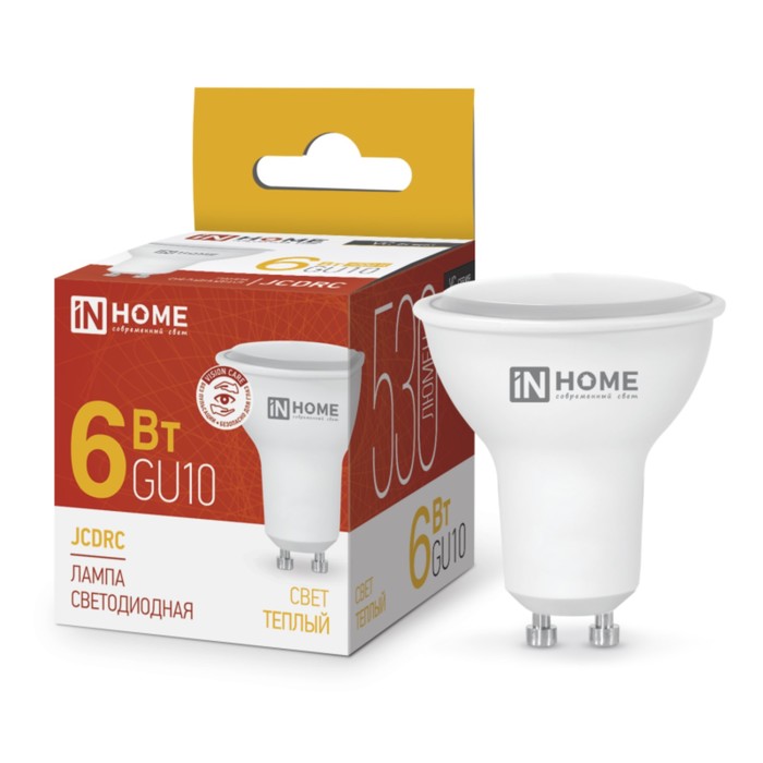 Лампа светодиодная IN HOME LED JCDRC VC, GU10, 6 Вт, 230 В, 3000 К, 530 Лм