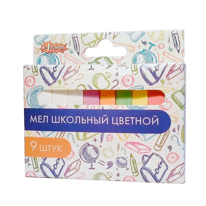Мел школьный N1 School Отличник цветной 9 шт(6 цветных+3 белых)