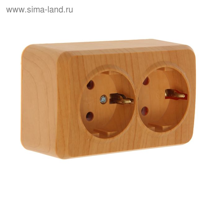 Розетка Smartbuy "Юпитер", 16 А, двухместная, открытая, с з/к, цвет, светлое дерево