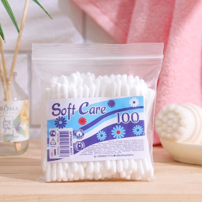 Ватные палочки «Soft Care», 100 шт. в пакете зип лок